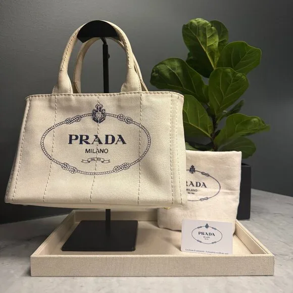 Prada Small White Canapa Logo Tote w/ Strap & Authenticity Certificate Card - Picture 3 of 16